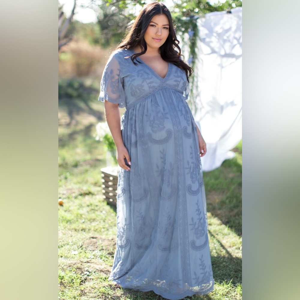 Pinkblush | Lace Mesh Overlay Maternity Maxi Dress
